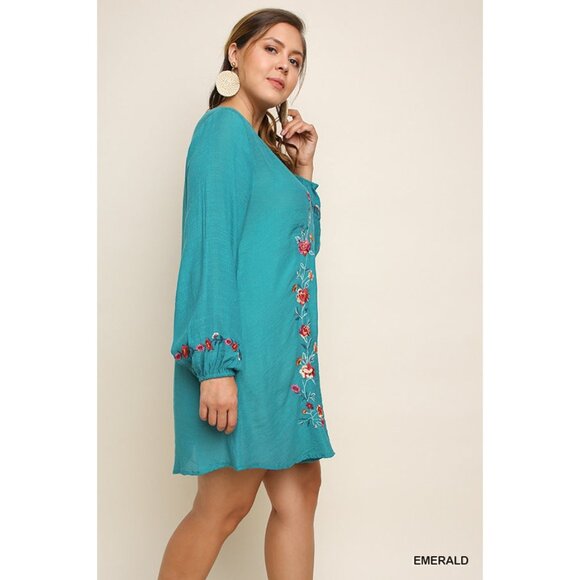 umgee Floral Embroidered Dress, Emerald - Picture 3 of 4